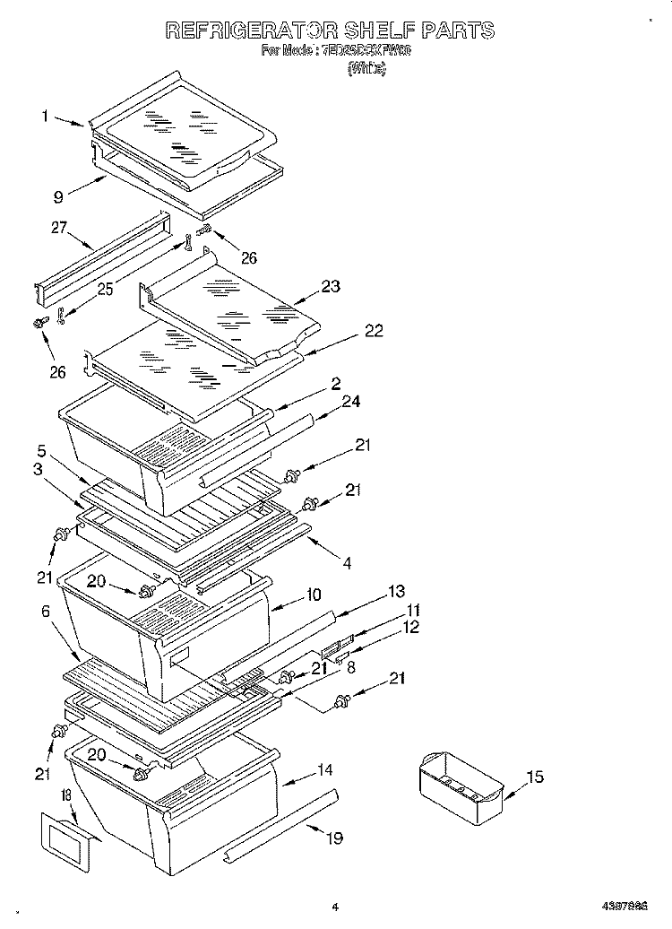 REFRIGERATOR SHELF Diagram and Parts List for 7ED25DQXFW00  Whirlpool Refrigerator