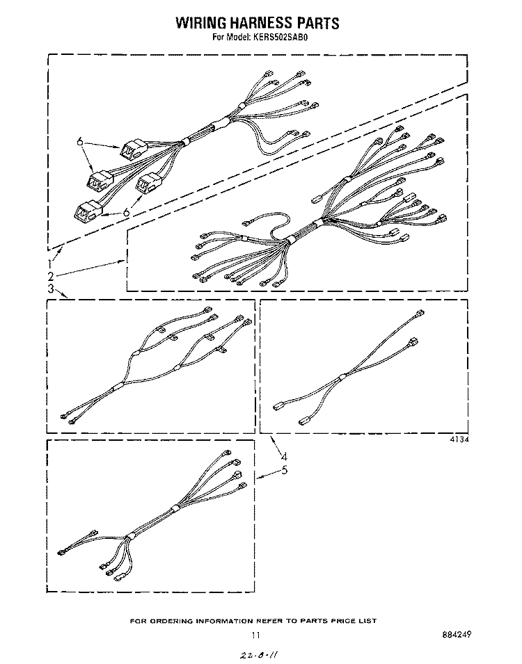 WIRING HARNESS Diagram and Parts List for KERS502SWB0  KitchenAid Range