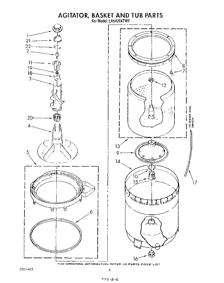 AGITATOR, BASKET AND TUB Diagram and Parts List for LA5420XTW0  Whirlpool Washer