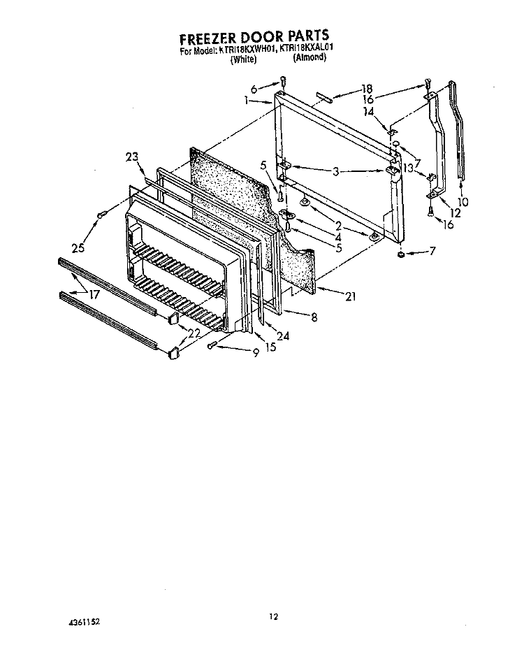 FREEZER DOOR Diagram and Parts List for KTRI18KXWH01  Whirlpool Refrigerator