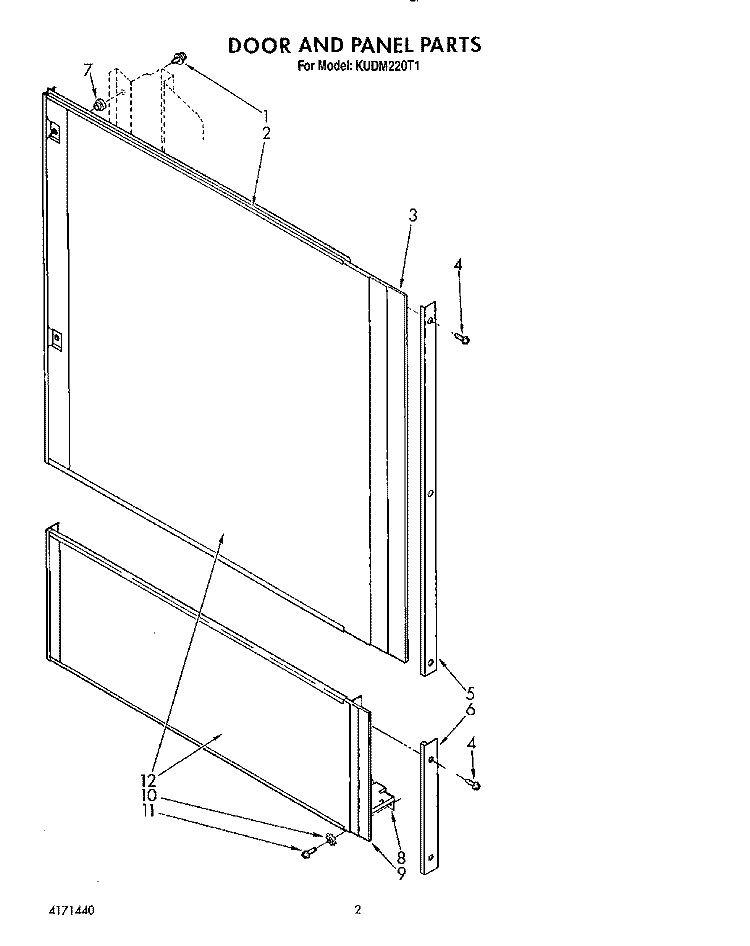 DOOR AND PANEL Diagram and Parts List for KUDM220T1  KitchenAid Dishwasher