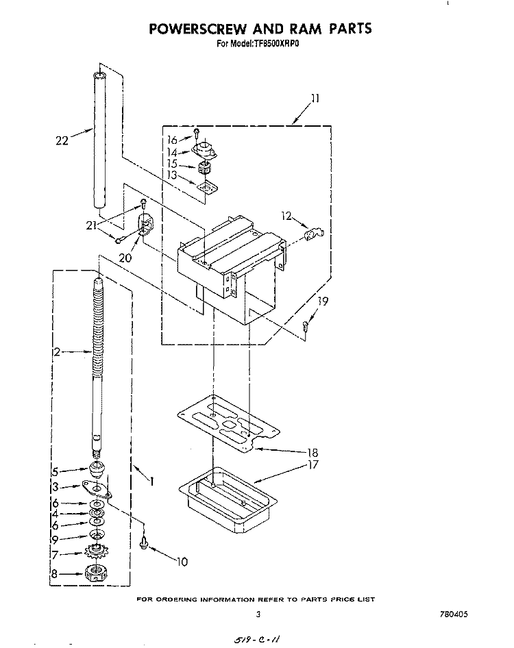POWERSCREW AND RAM Diagram and Parts List for TF8500XRP0  Whirlpool Trash Compactor