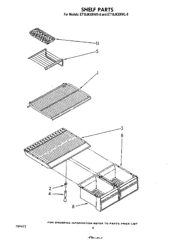 SHELF Diagram and Parts List for ET18JKXRWR0  Whirlpool Refrigerator