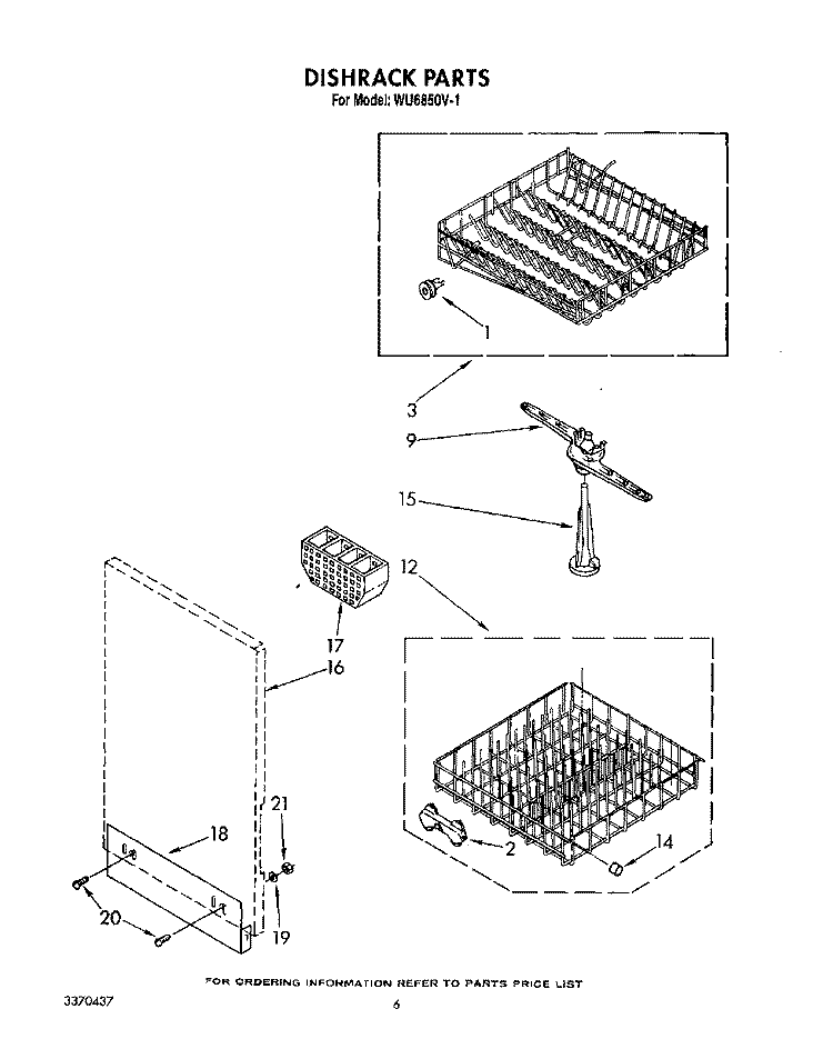 DISHRACK Diagram and Parts List for WU6850V1  Roper Dishwasher