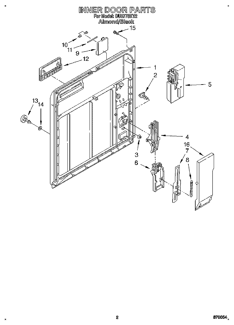 INNER DOOR Diagram and Parts List for DU8770XY2  Whirlpool Dishwasher