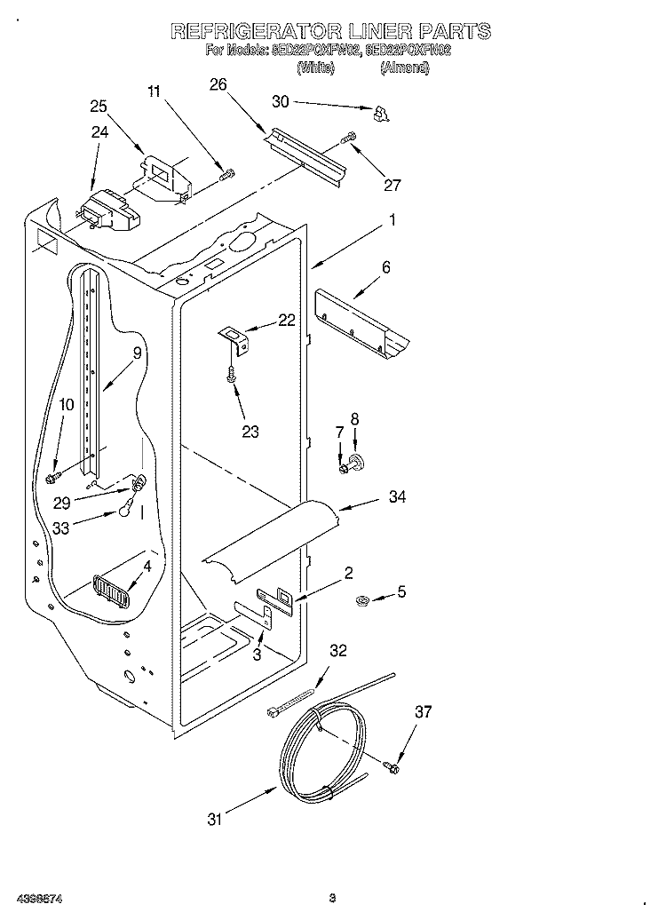 REFRIGERATOR LINER Diagram and Parts List for 8ED22PQXFW02  Whirlpool Refrigerator