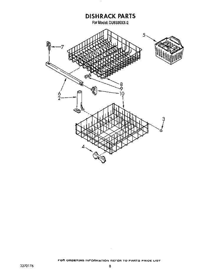 DISHRACK Diagram and Parts List for DU8300XX2  Whirlpool Dishwasher