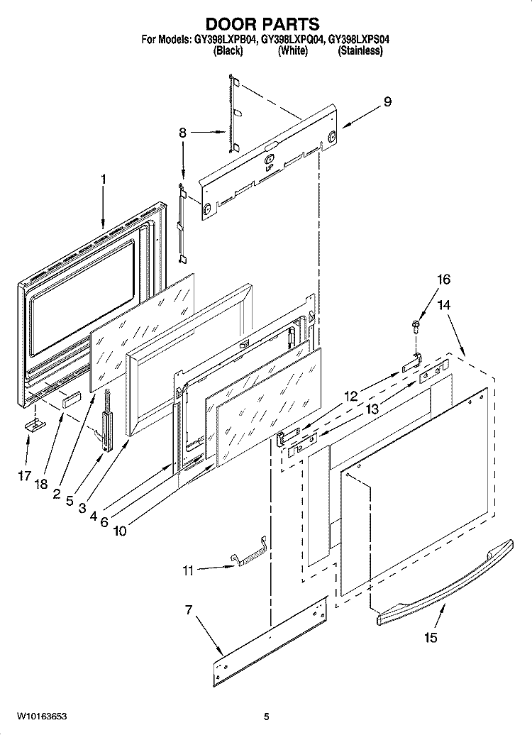DOOR PARTS Diagram and Parts List for GY398LXPQ04  Whirlpool Range