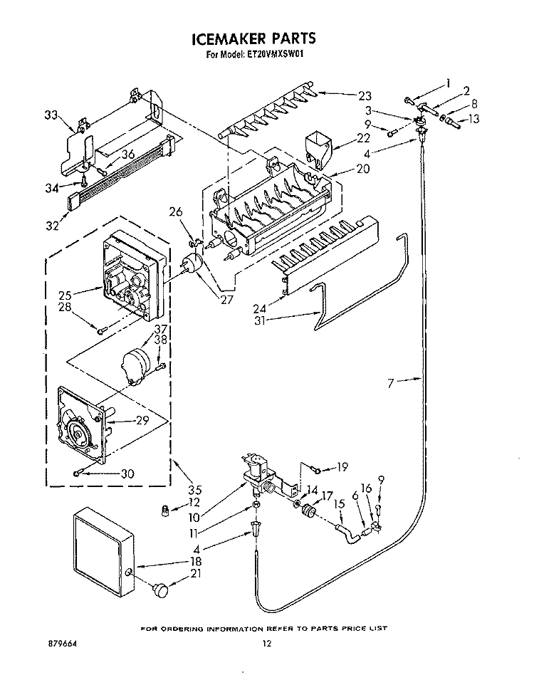 ICE MAKER , LIT/OPTIONAL Diagram and Parts List for ET20VMXSW01  Whirlpool Refrigerator