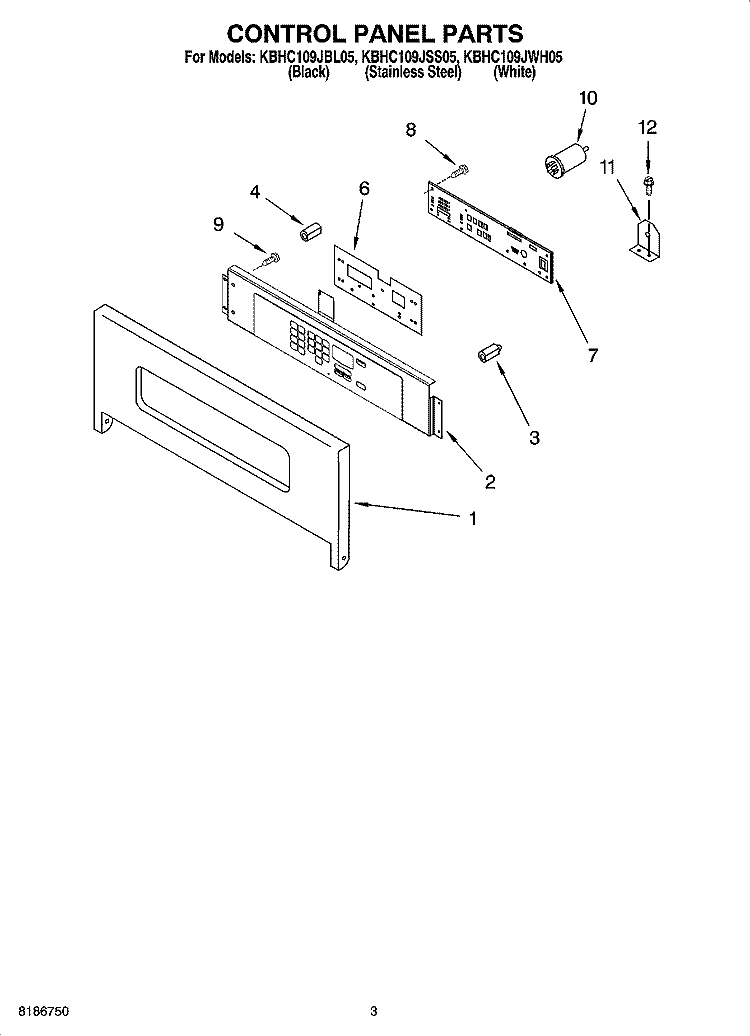 CONTROL PANEL PARTS Diagram and Parts List for KBHC109JSS05  KitchenAid Microwave Oven Combo