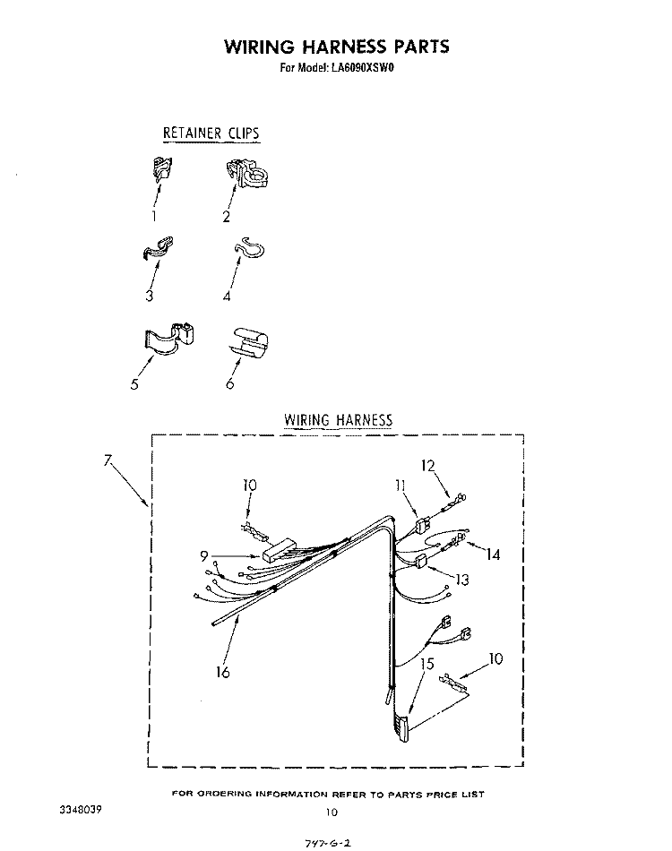 WIRING HARNESS Diagram and Parts List for LA6090XSW0  Whirlpool Washer