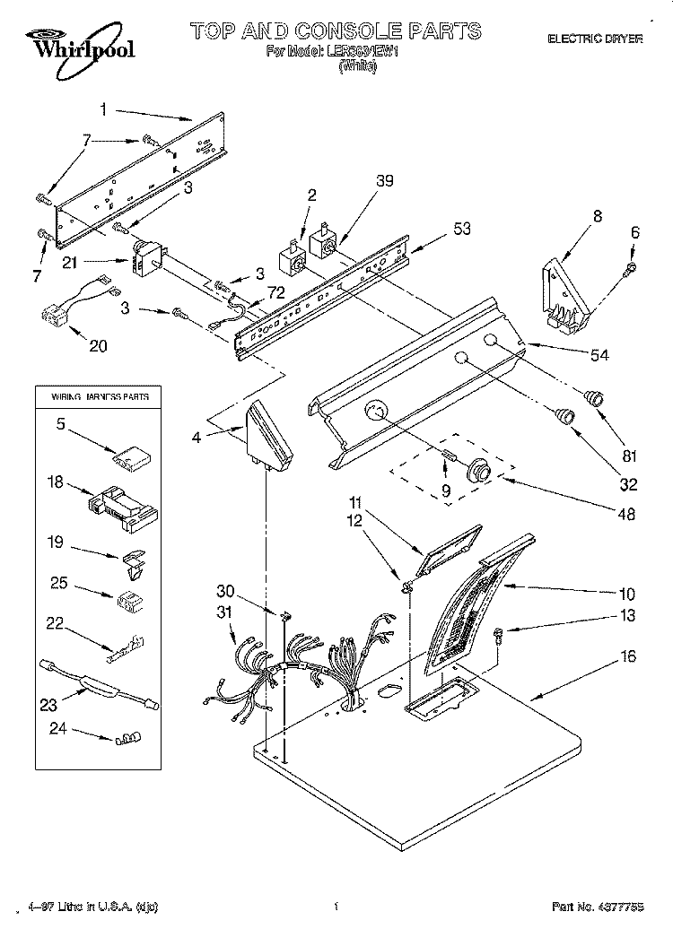 SECTION Diagram and Parts List for LER3634EW1  Whirlpool Dryer