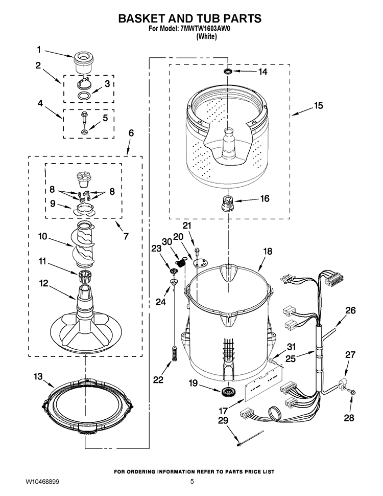 BASKET AND TUB PARTS Diagram and Parts List for 7MWTW1603AW0  Whirlpool Washer