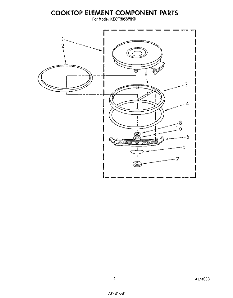 SECTION Diagram and Parts List for KECT305SWH0  KitchenAid Cooktop