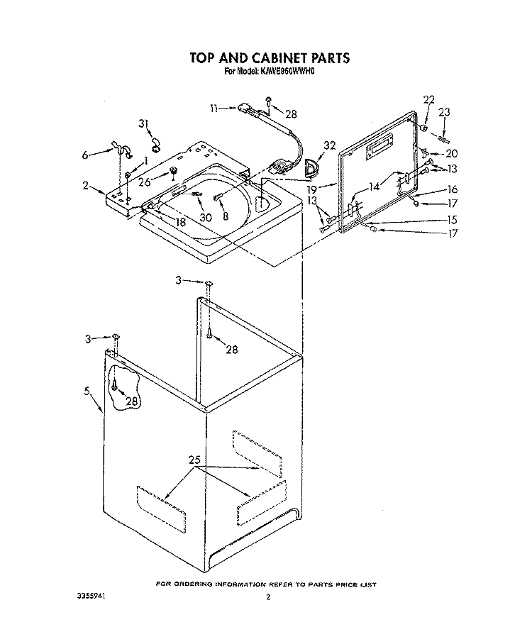 TOP AND CABINET, LIT/OPTIONAL Diagram and Parts List for KAWE960WAL0  Whirlpool Washer