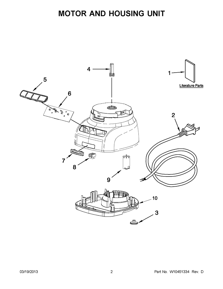 MOTOR AND HOUSING UNIT Diagram and Parts List for KFP0922BD0  KitchenAid Food Processor