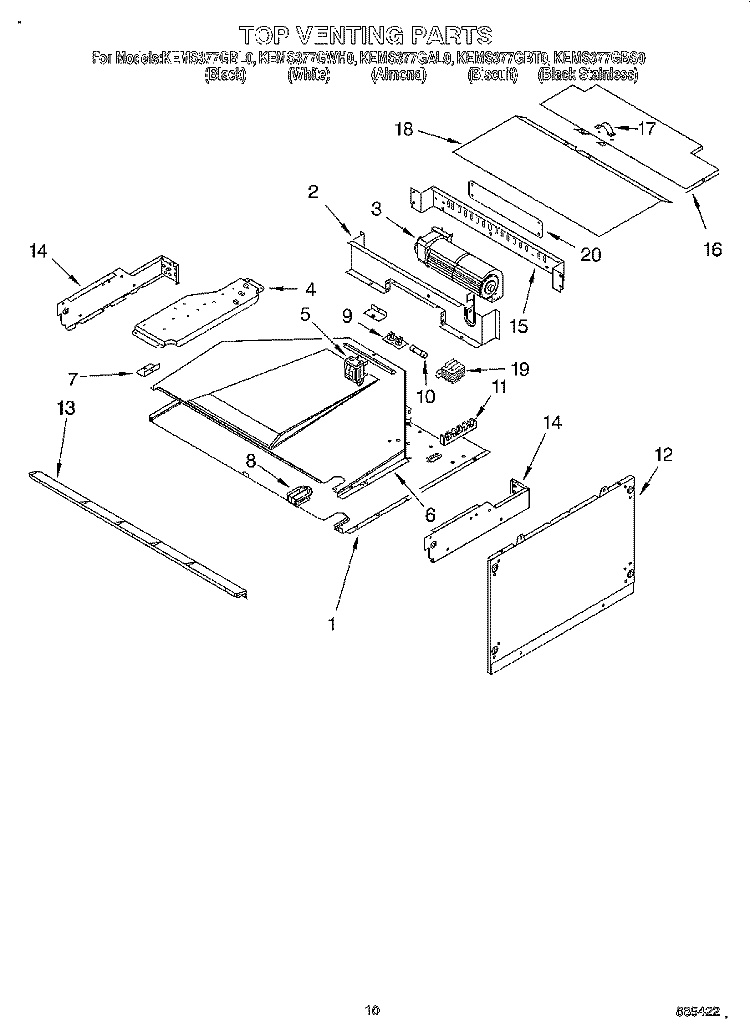 TOP VENTING Diagram and Parts List for KEMS377GAL0  KitchenAid Microwave Oven Combo