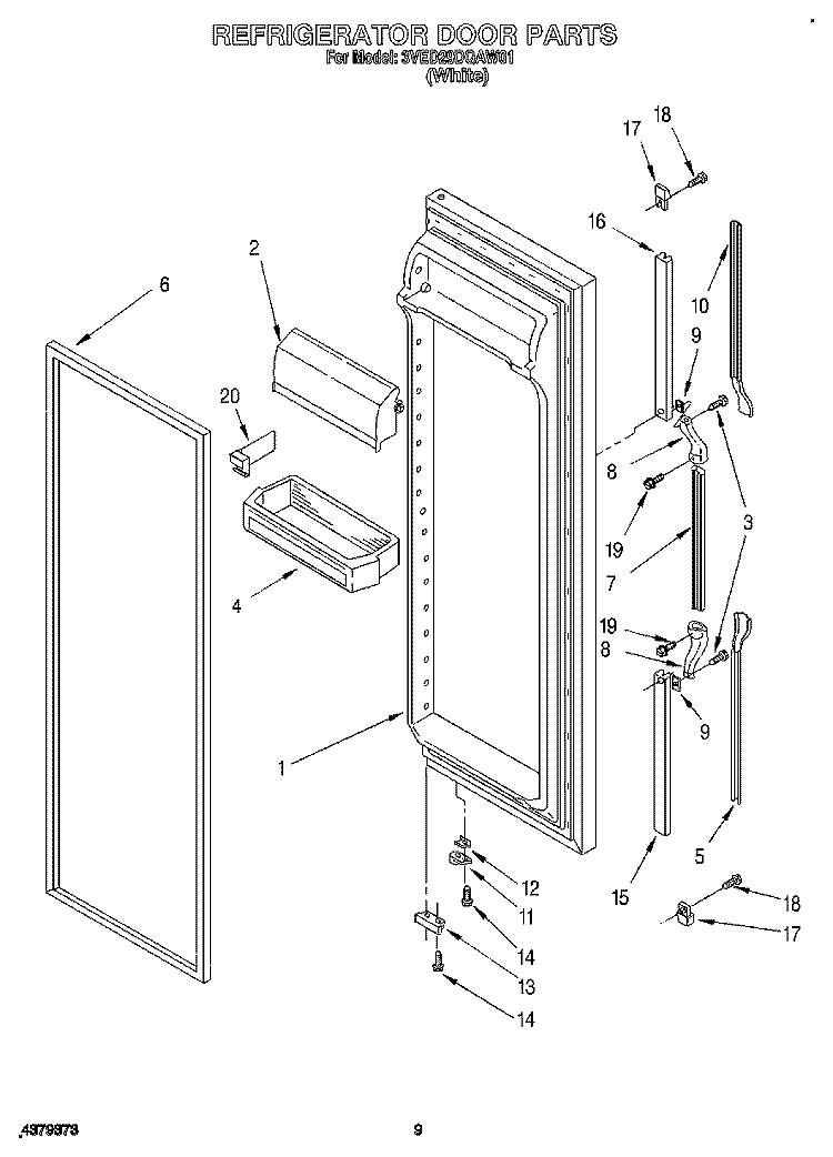 REFRIGERATOR DOOR Diagram and Parts List for 3VED29DQAW01  Whirlpool Refrigerator