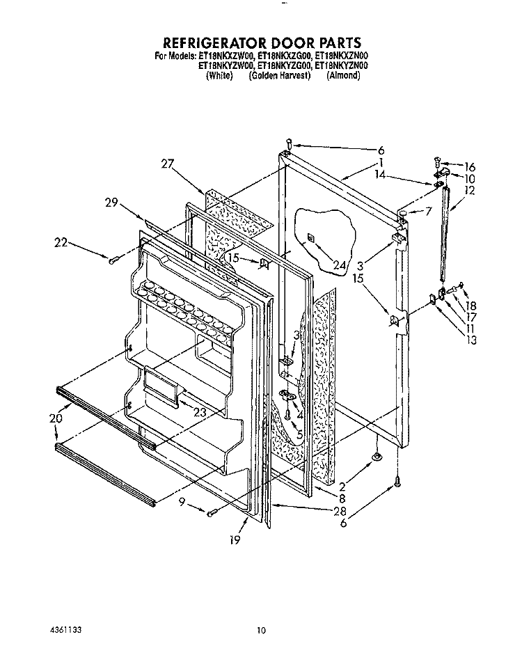 REFRIGERATOR DOOR, LIT/OPTIONAL Diagram and Parts List for ET18NKXZG00  Whirlpool Refrigerator
