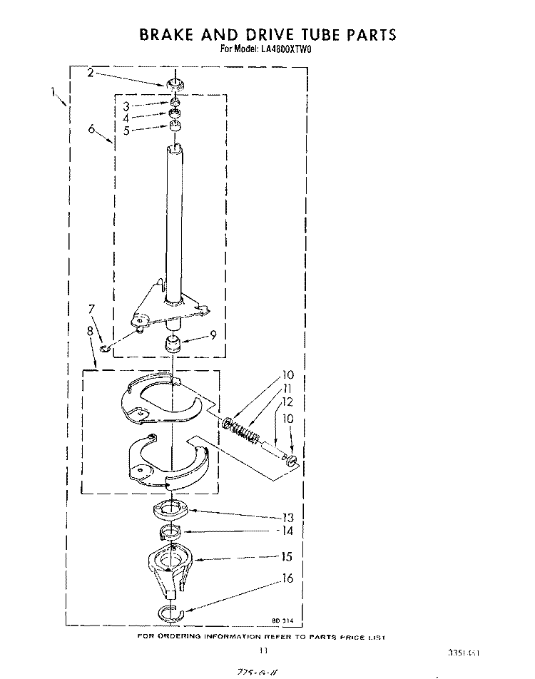 BRAKE AND DRIVE TUBE Diagram and Parts List for LA4800XTF0  Whirlpool Washer