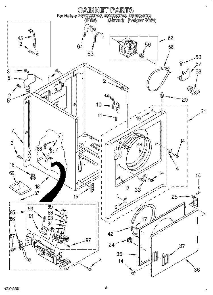 CABINET Diagram and Parts List for RGX5635EW3  Roper Dryer