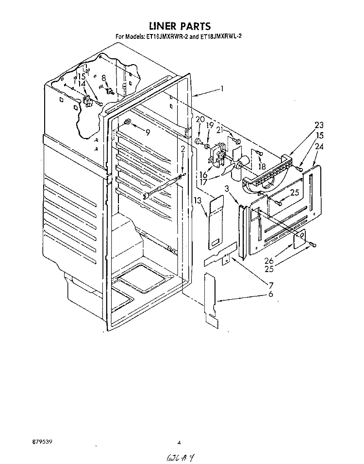 LINER Diagram and Parts List for ET18JMXRWR2  Whirlpool Refrigerator