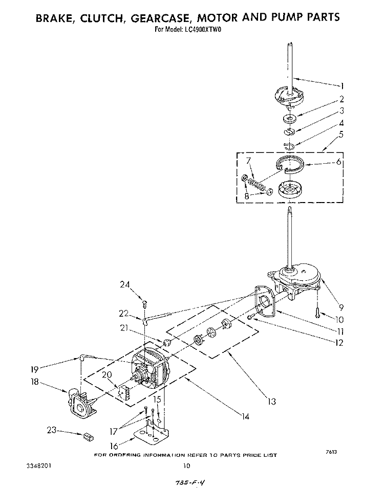 BRAKE, CLUTCH, GEARCASE, MOTOR AND PUMP Diagram and Parts List for LC4900XTN0  Whirlpool Washer