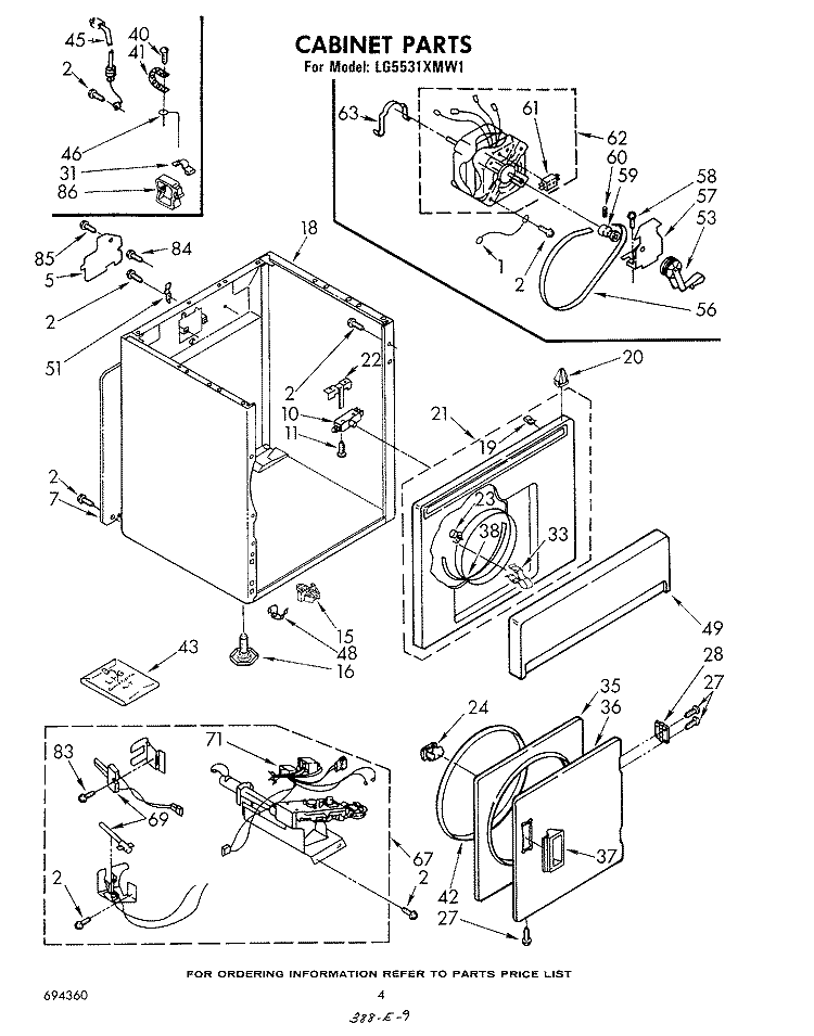 CABINET Diagram and Parts List for LG5531XMW1  Whirlpool Dryer