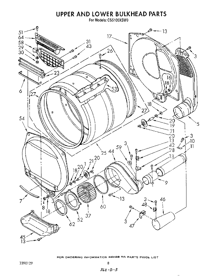 UPPER AND LOWER BULKHEAD , LITERATU Diagram and Parts List for CS5100XSW0  Whirlpool Dryer