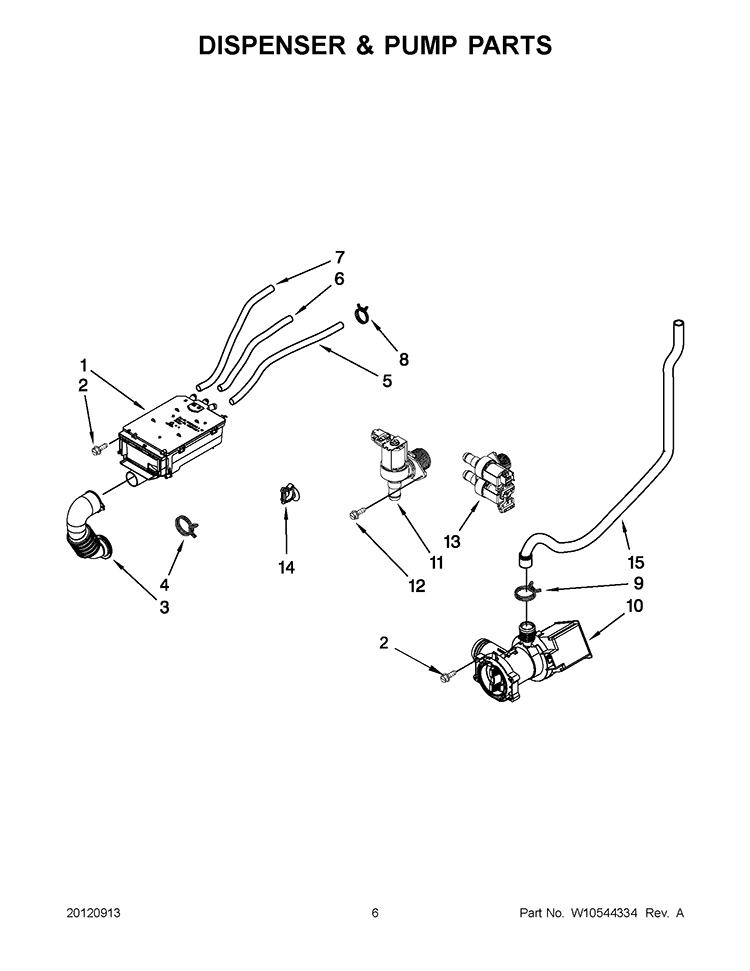 DISPENSER & PUMP PARTS Diagram and Parts List for WFC7500VW2  Whirlpool Washer
