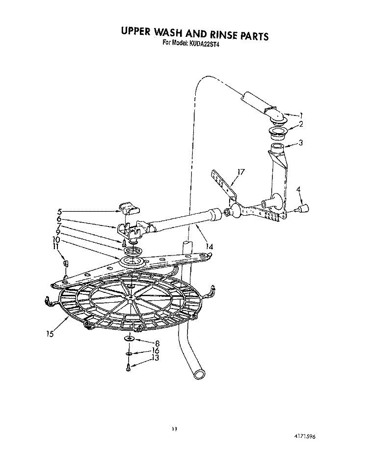 UPPER WASH AND RINSE Diagram and Parts List for KUDA22ST4  KitchenAid Dishwasher