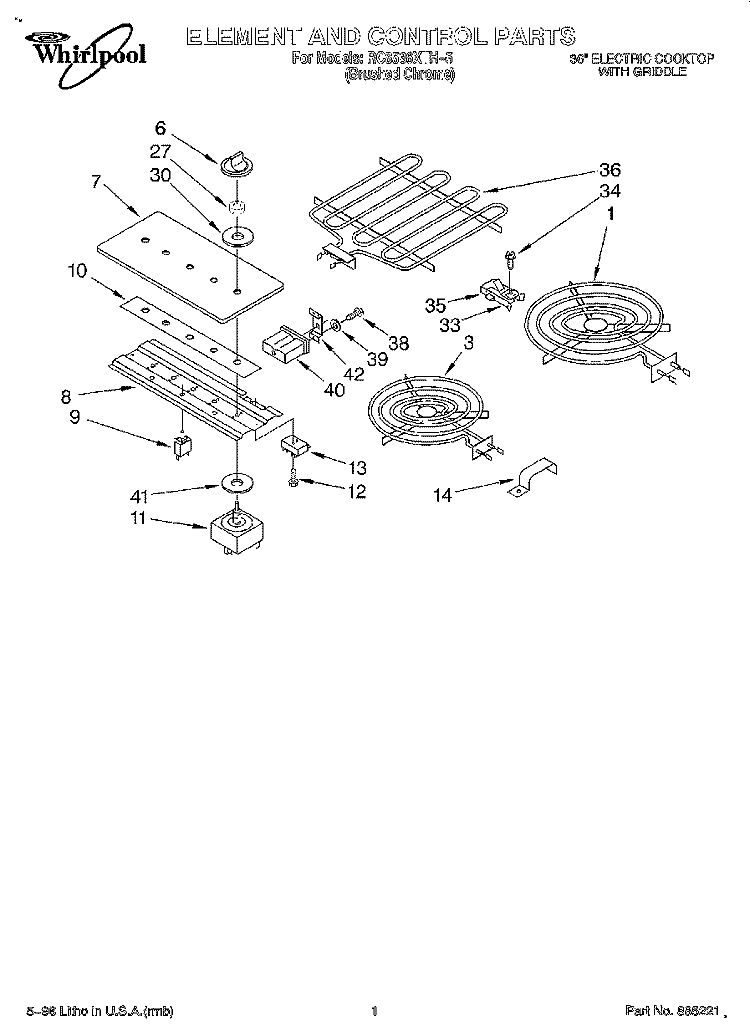 SECTION Diagram and Parts List for RC8536XTH5  Whirlpool Cooktop