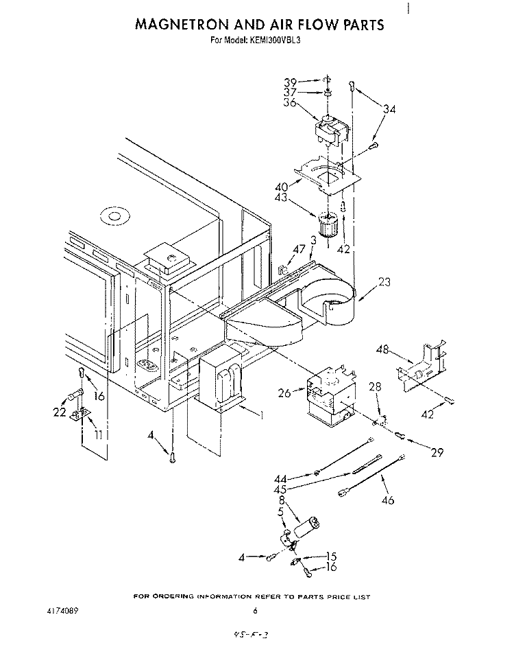 MAGNETRON AND AIR FLOW Diagram and Parts List for KEMI300VBL3  KitchenAid Microwave Oven Combo