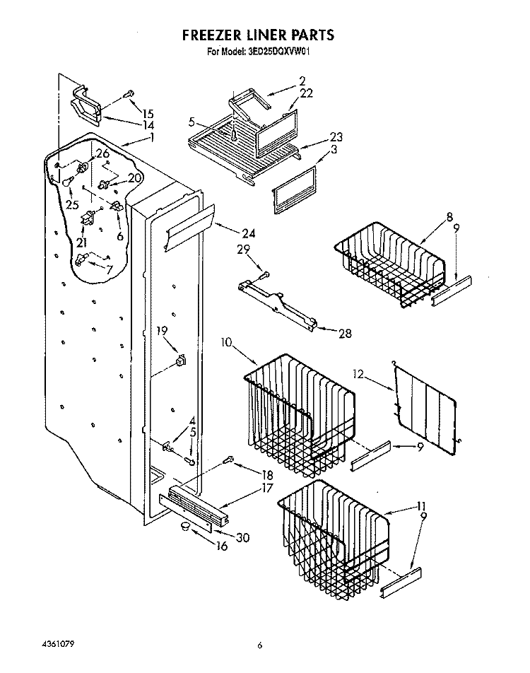 FREEZER LINER Diagram and Parts List for 3ED25DQXVN01  Whirlpool Refrigerator