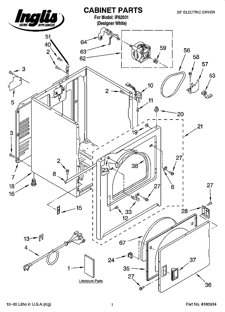 CABINET PARTS Diagram and Parts List for IP82001  Inglis Dryer