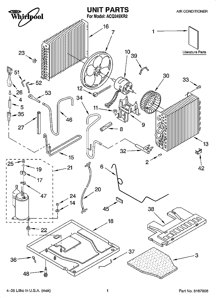 UNIT PARTS Diagram and Parts List for ACQ249XR2  Whirlpool Air Conditioner