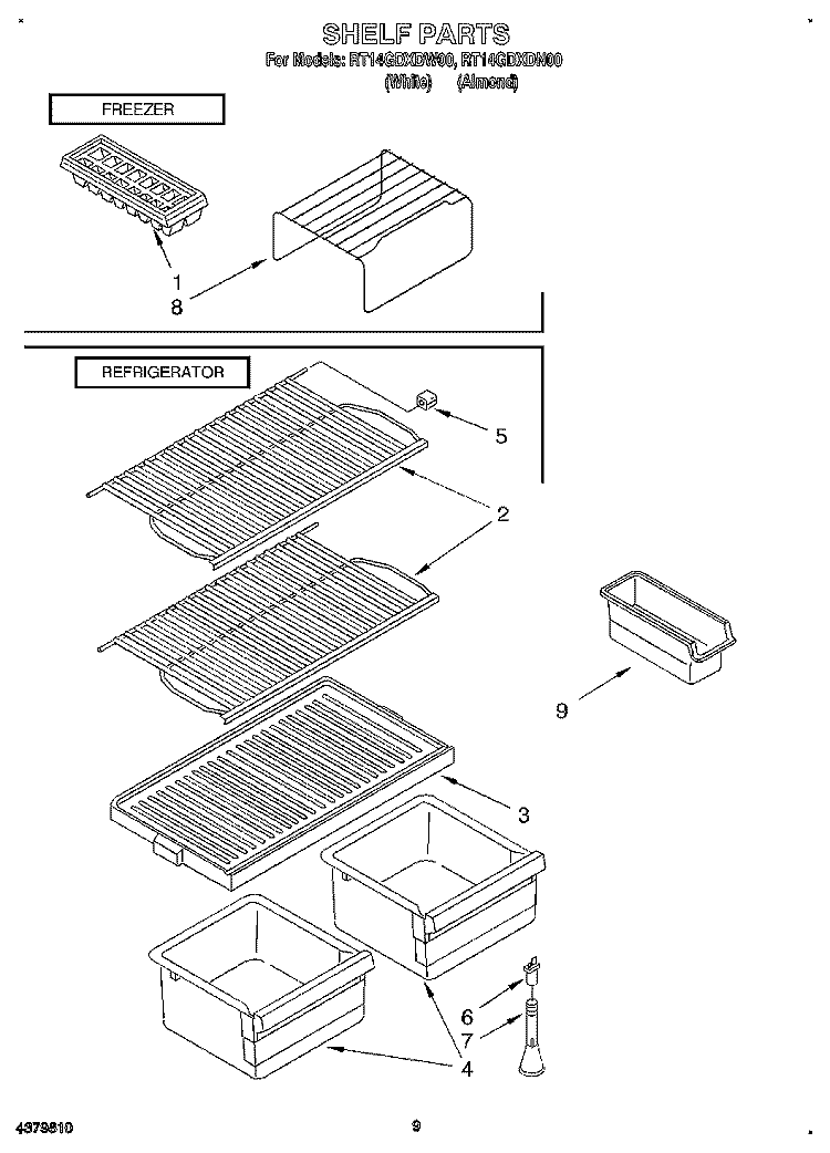 SHELF Diagram and Parts List for RT14GDXDN00  Roper Refrigerator