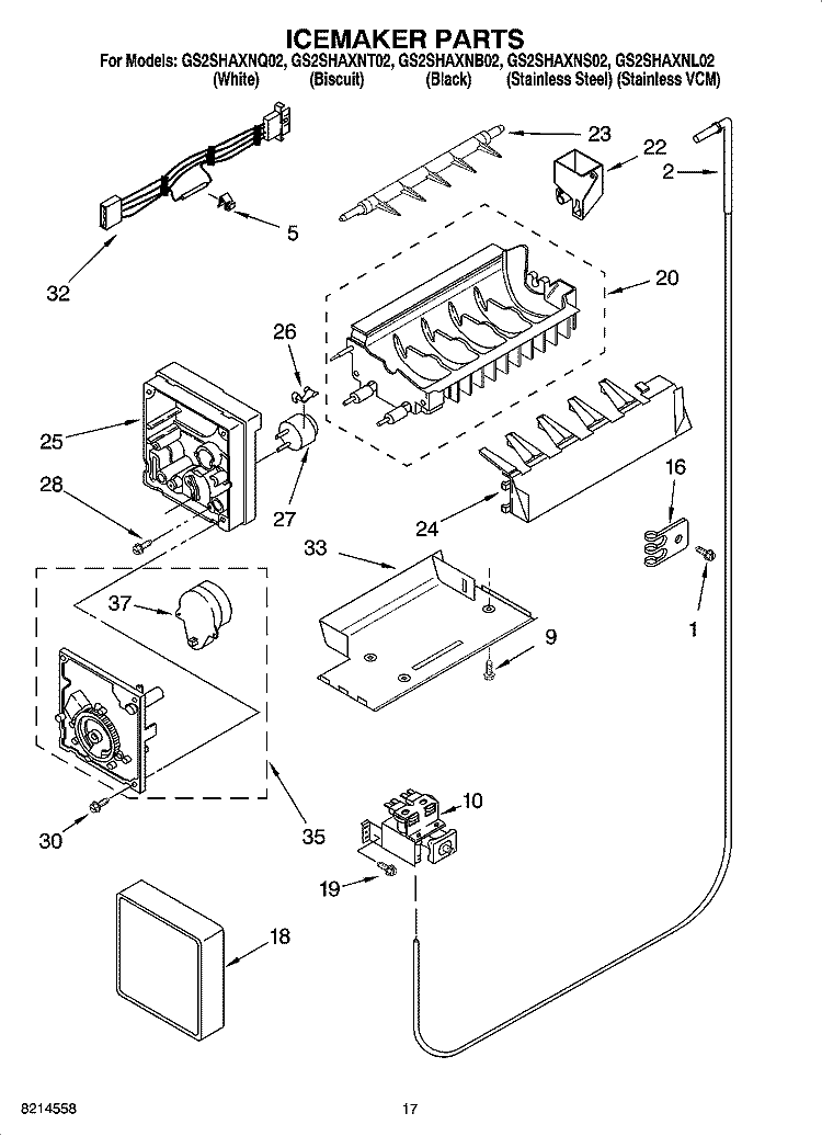 ICEMAKER PARTS Diagram and Parts List for GS2SHAXNB02  Whirlpool Refrigerator