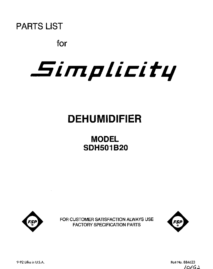 SECTION Diagram and Parts List for SDH501B20  Whirlpool Dehumidifier