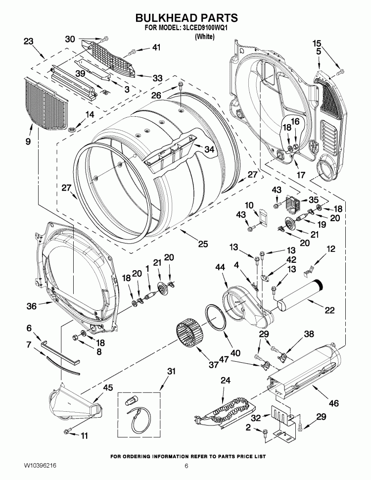 BULKHEAD PARTS Diagram and Parts List for 3LCED9100WQ1  Whirlpool Dryer