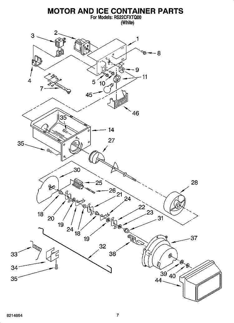 MOTOR AND ICE CONTAINER PARTS Diagram and Parts List for RS22CFXTQ00  Roper Refrigerator