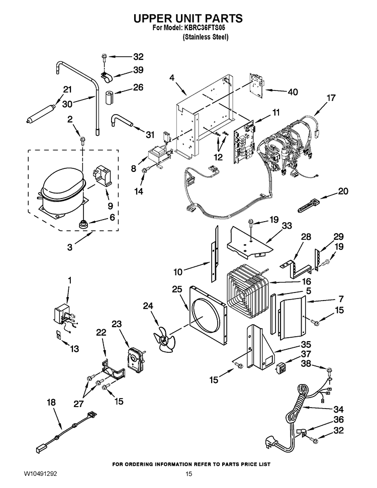 UPPER UNIT PARTS Diagram and Parts List for KBRC36FTS05  KitchenAid Refrigerator