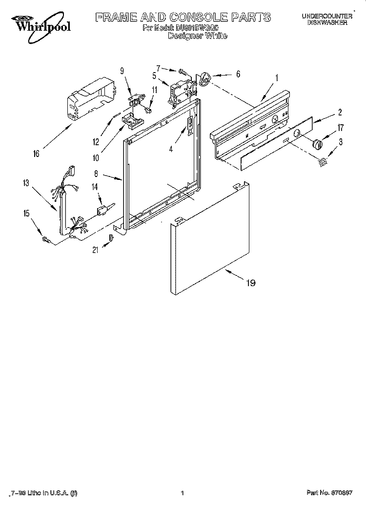 FRAME AND CONSOLE Diagram and Parts List for DU801DWGQ0  Whirlpool Dishwasher