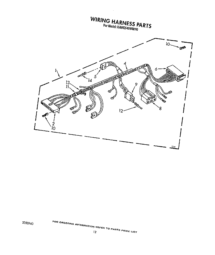 WIRING HARNESS Diagram and Parts List for KAWE540WAL0  KitchenAid Washer