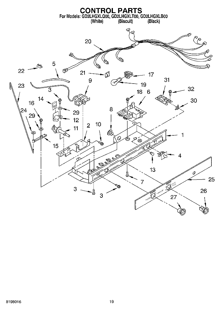 CONTROL Diagram and Parts List for GD2LHGXLT00  Whirlpool Refrigerator