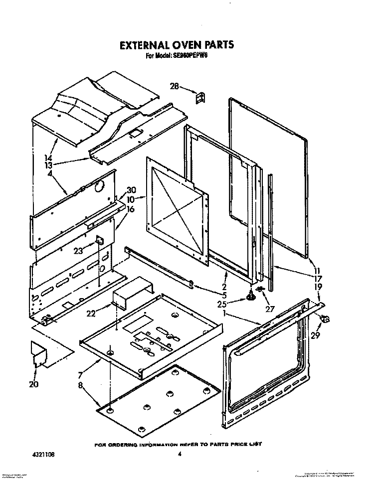 EXTERNAL OVEN Diagram and Parts List for SE960PEPW6  Whirlpool Range