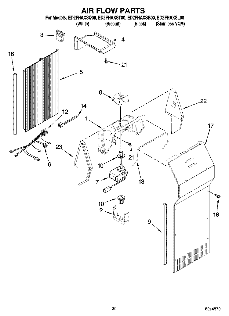 AIR FLOW PARTS, OPTIONAL PARTS (NOT INCLUDED) Diagram and Parts List for ED2FHAXSB00  Whirlpool Refrigerator