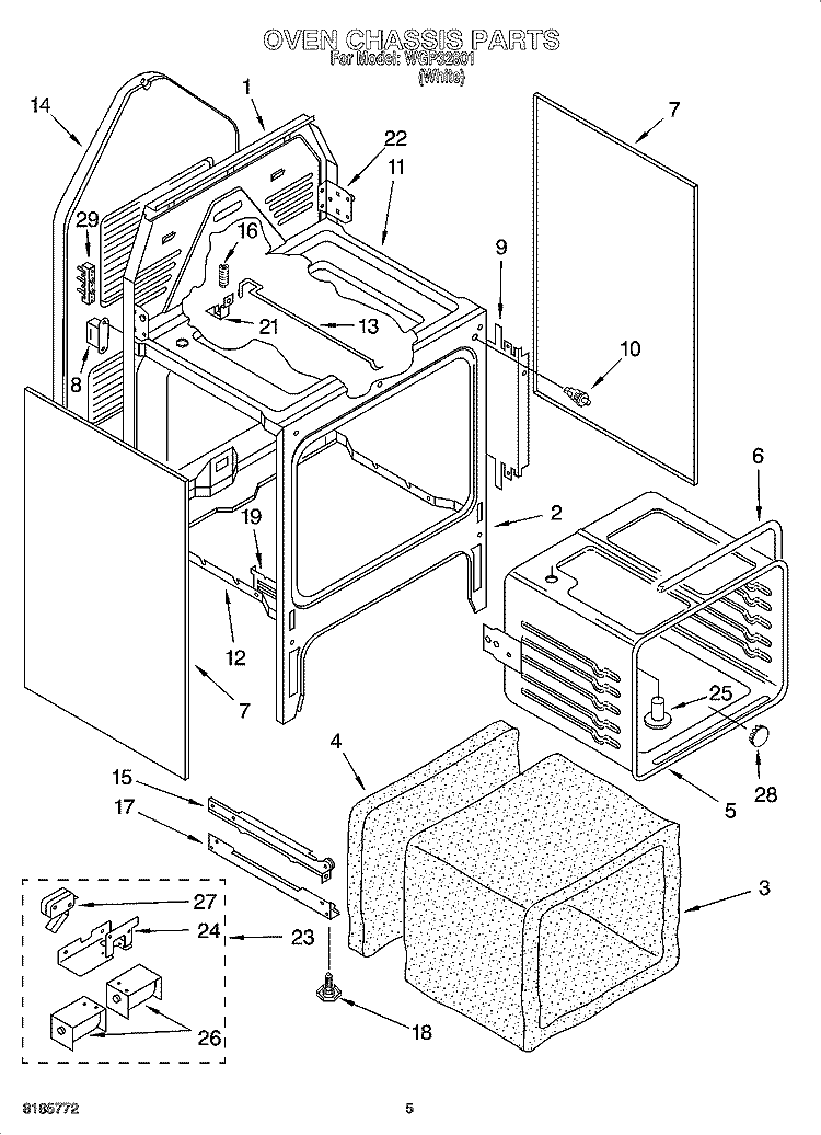 OVEN CHASSIS PARTS Diagram and Parts List for WGP32801  Whirlpool Range