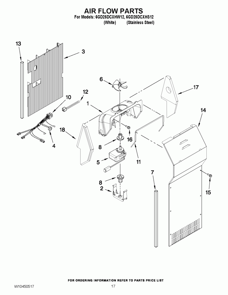 AIR FLOW PARTS Diagram and Parts List for 6GD25DCXHS12  Whirlpool Refrigerator