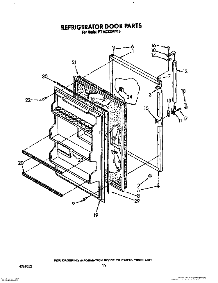 REFRIGERATOR DOOR, LIT/OPTIONAL Diagram and Parts List for RT14CKXVW13  Roper Refrigerator